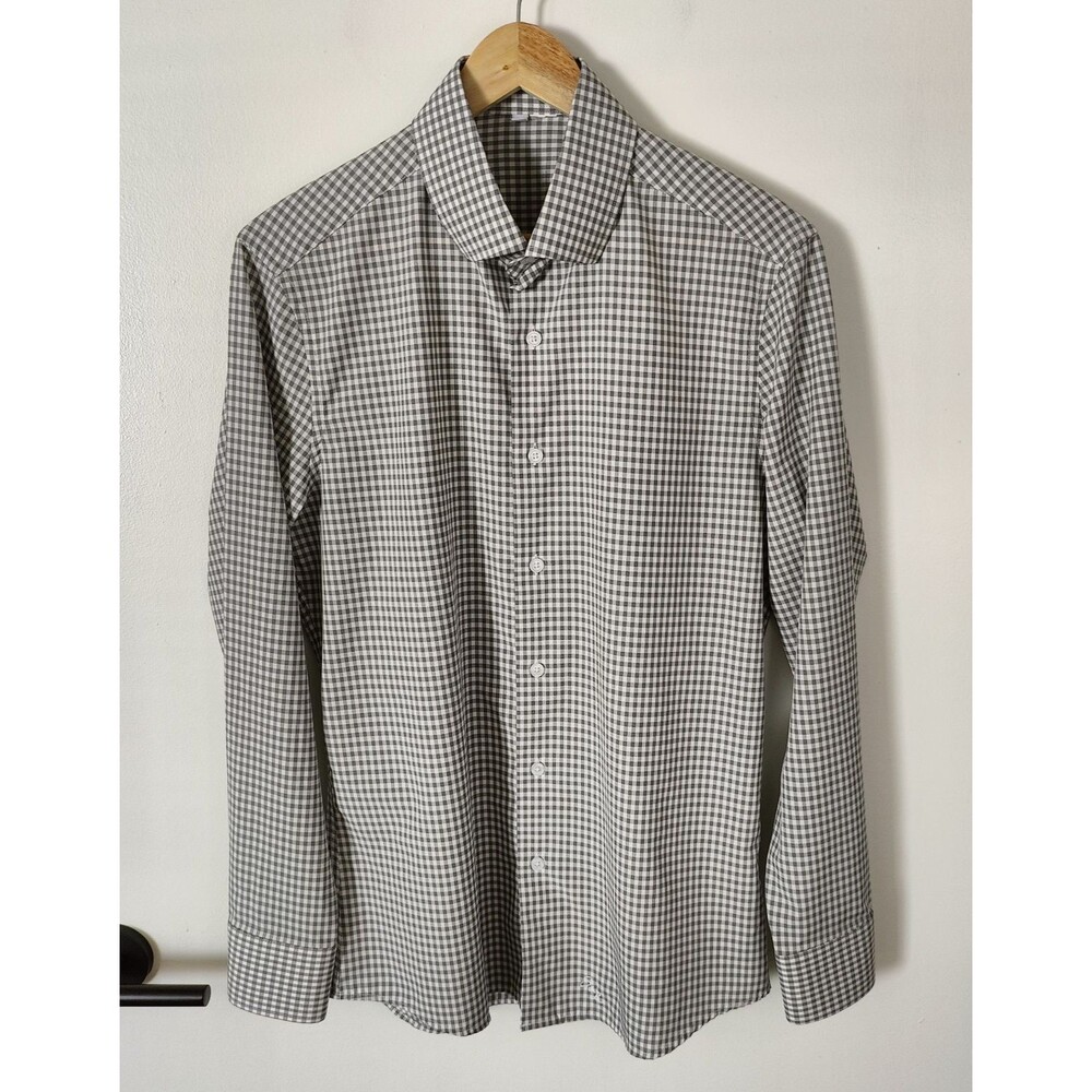 State & Liberty Mens Size Medium Gray Check Long Sleeve Stretch Dress Shirt